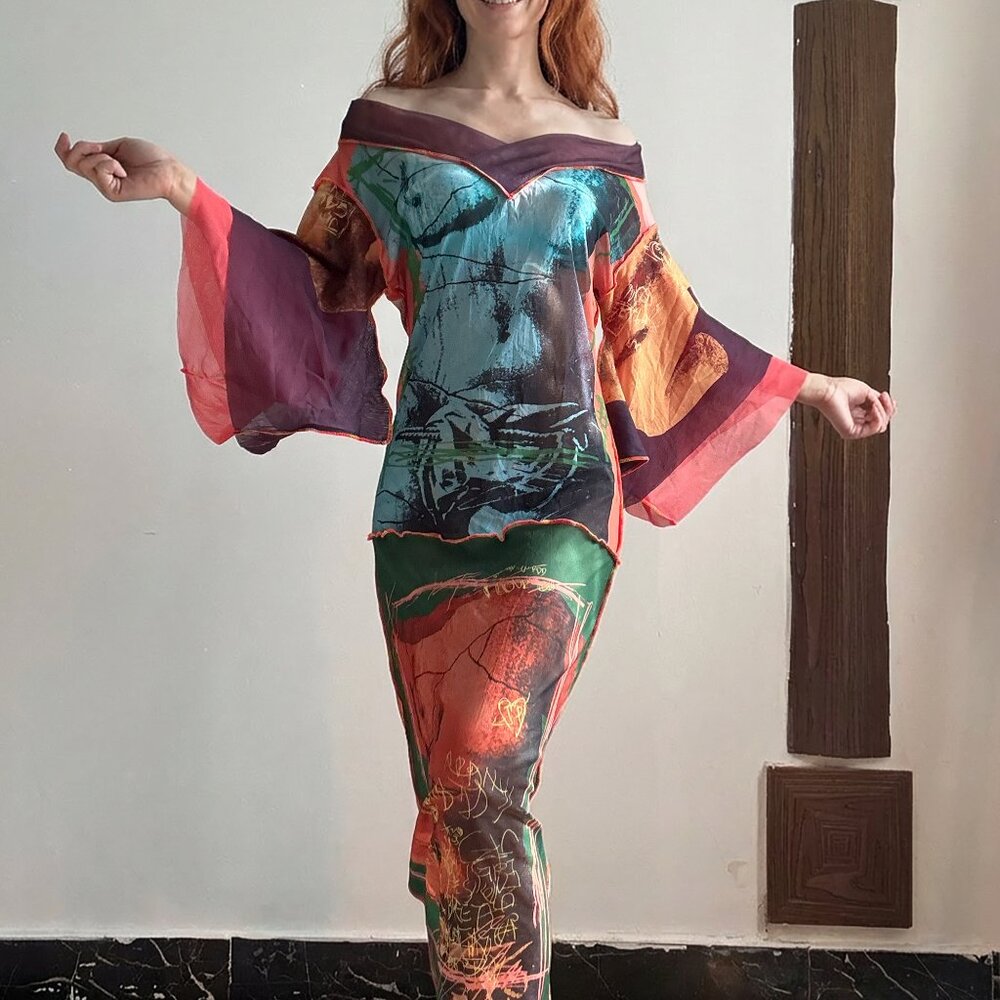 jean paul gaultier Maille Birth of Venus kimono style mesh dress Sz M